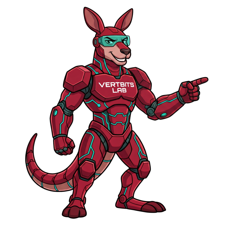 Byte, the Vertbits Lab mascot, pointing at the quick contact form